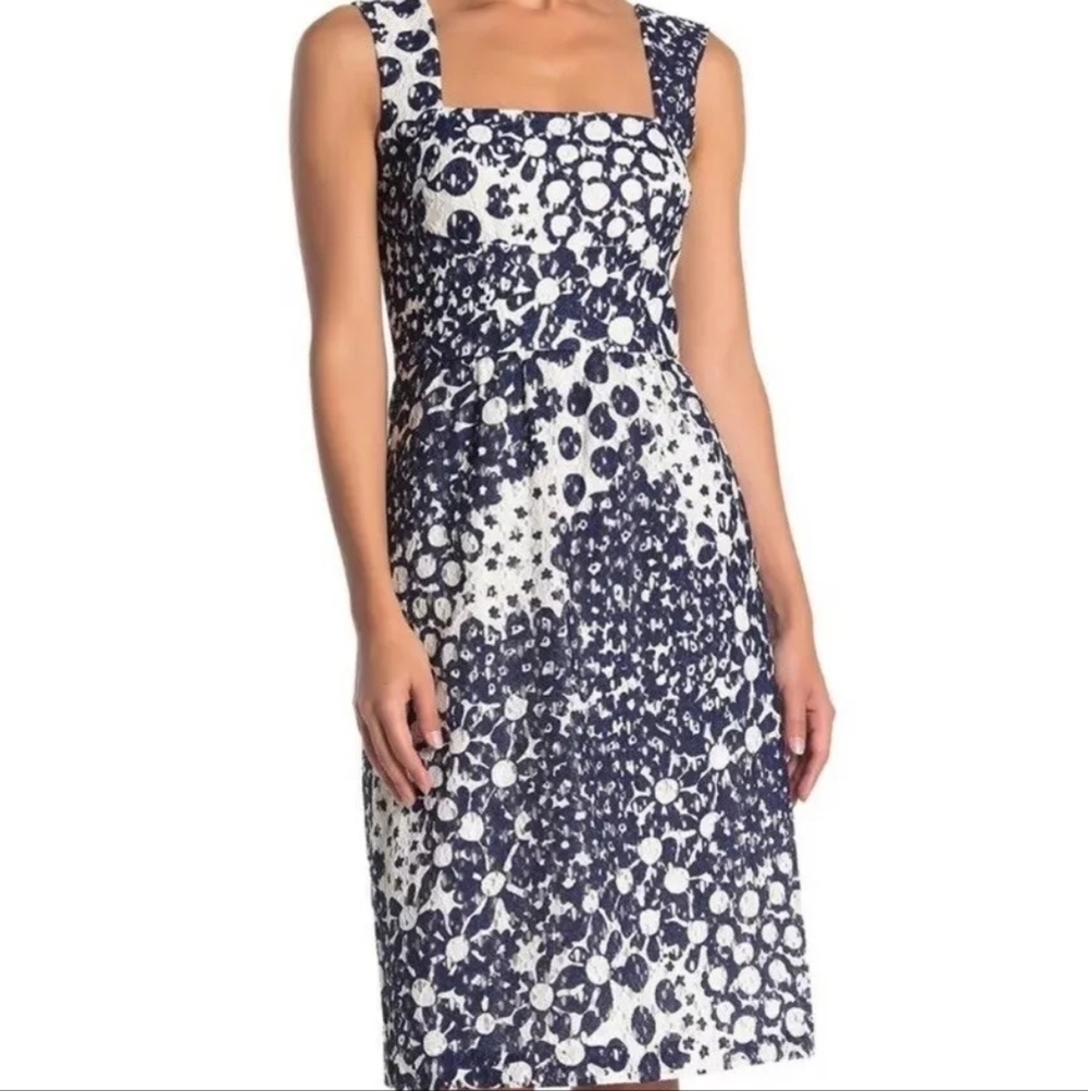 Trina Turk navy and white lace sleeveless midi dress sz 6